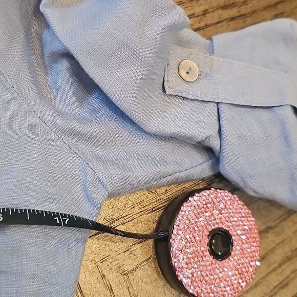 Max Studio Light Blue Linen-Blend Button Up Size XS - Picture 3 of 6